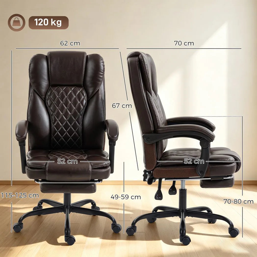 HOMCOM Executive Office Chair with 90–135° Recline, Retractable Footrest & High Back, Brown