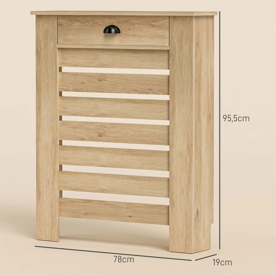 HOMCOM Radiator Cover with Top Drawer & Slatted Centre – Fits Radiators up to 81 x 73 cm, Oak