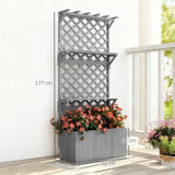 Outsunny 52L Wooden Planter with 146.5cm Trellis and Two Shelves – Raised Garden Bed for Climbers, Grey