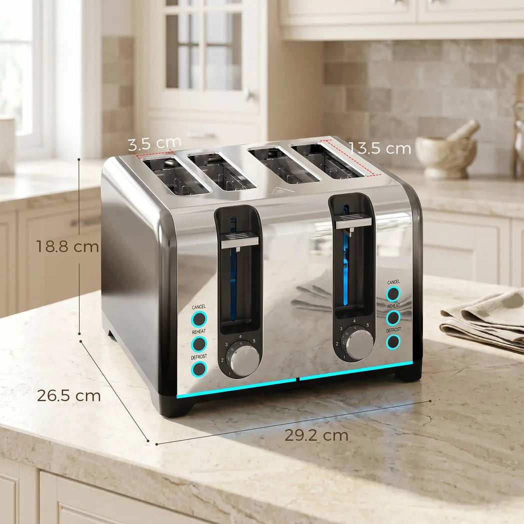 HOMCOM 4 Slice Toaster with 7 Browning Levels, Reheat, Defrost and Cancel Functions, Black