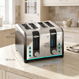 HOMCOM 4 Slice Toaster with 7 Browning Levels, Reheat, Defrost and Cancel Functions, Black