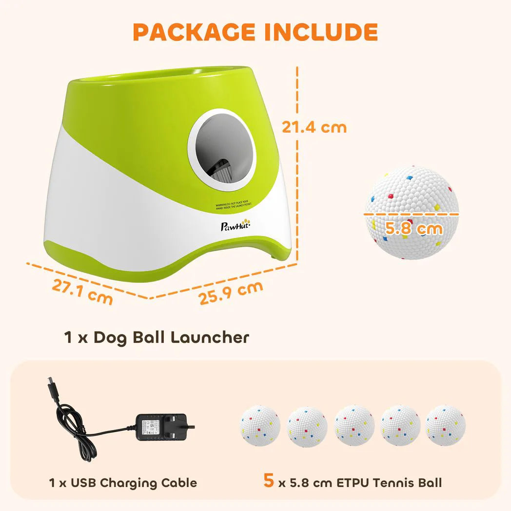 PawHut Automatic Dog Ball Launcher with 5 ETPU Balls, 3 Distance Settings – Indoor and Outdoor Fetch, Green