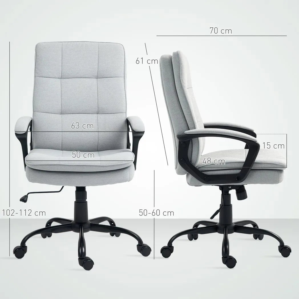 HOMCOM Linen-Look Double-Padded Office Chair with Adjustable Height and Tilt – Five Quiet Wheels, Grey