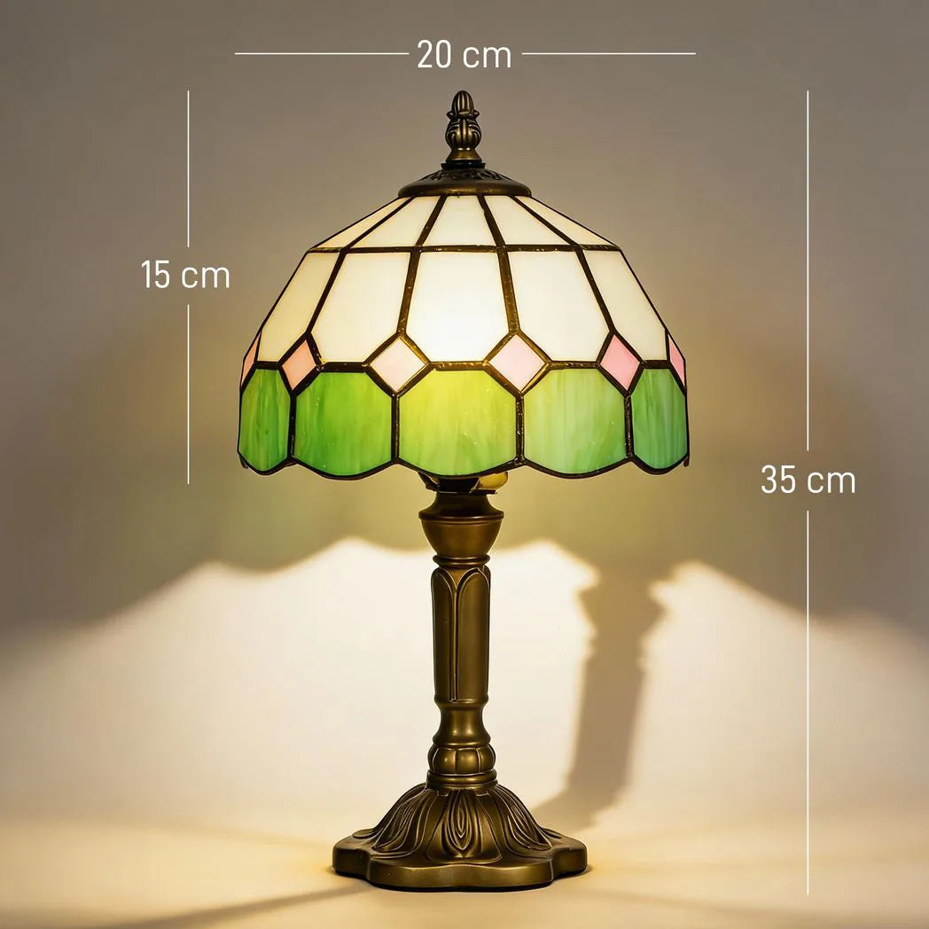 HOMCOM Handmade Art Deco Glass Table Lamp – White/Green