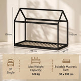 HOMCOM Single Bed Frame with House-Shaped Design – Scandinavian Solid Pine Wood for 90 x 190 cm Mattress