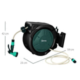 Outsunny 30m Retractable Wall-Mounted Hose Reel with Auto Rewind, Lock & 7-Pattern Nozzle – 180° Swivel, Green
