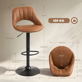 HOMCOM Set of 2 PU Leather Swivel Bar Stools with Backrest and Footrest – Adjustable Height, Brown