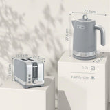 HOMCOM Kettle and Toaster Set with 3000W 1.7L Rapid Boil Kettle and 2-Slice Toaster – Textured Grey