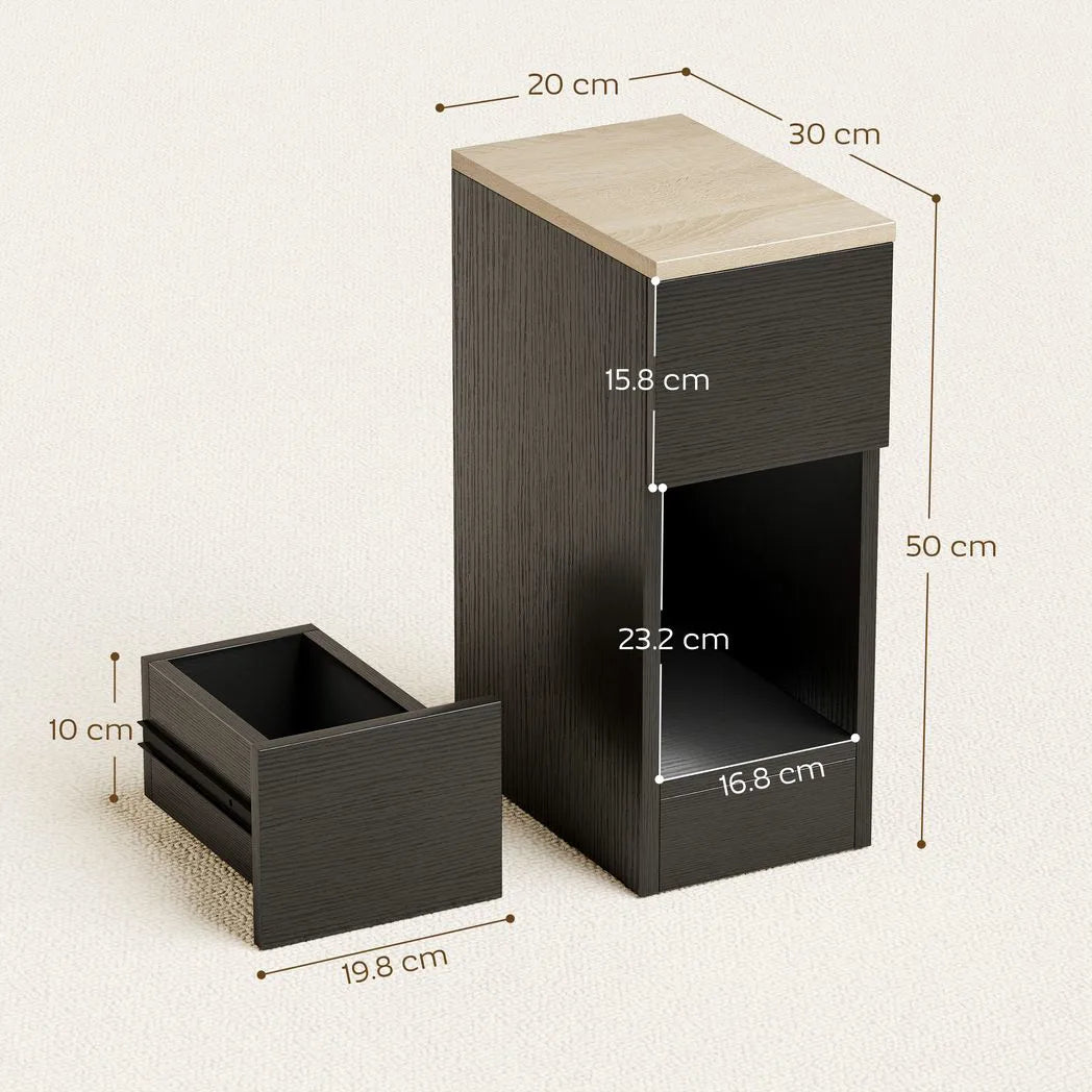 HOMCOM Set of 2 Modern Bedside Tables with Shelf & Drawer – Slim Storage Side Tables, Black