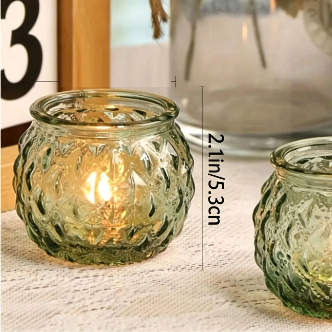 Set of 6 Green Glass Round Tealight Candle Holders – Modern Thick Glass Votives