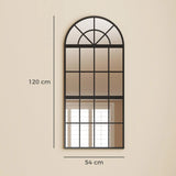 HOMCOM Large Arched Wall Mirror with Metal Grid, 3-Piece Split Window Mirrors, 120 x 54 cm, Black