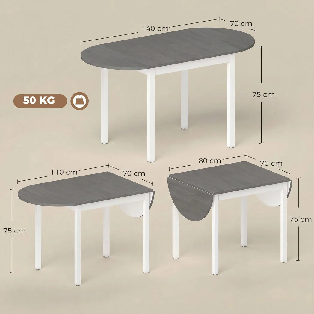 HOMCOM Wooden Drop-Leaf Dining Table for 4–6 People – Folding Pine Wood Table with Anti-Slip Feet, Grey