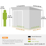Outsunny 7.5 x 4.3ft Galvanised Metal Garden Shed with 3 Lockable Doors and Vents, Dark Grey