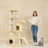 PawHut 170cm Large Cat Tree with 7 Scratching Posts, Tunnel, 2 Condos, Hammock & Perch – Cat Tower, Beige