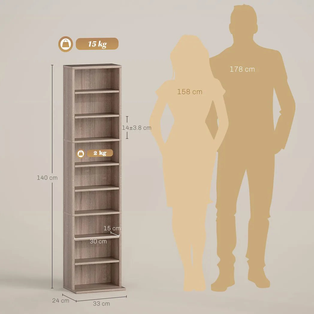 HOMCOM Narrow CD Storage Unit for 260 CDs or 120 DVDs – Tall Media Tower with Anti-Tip Straps, Natural Wood