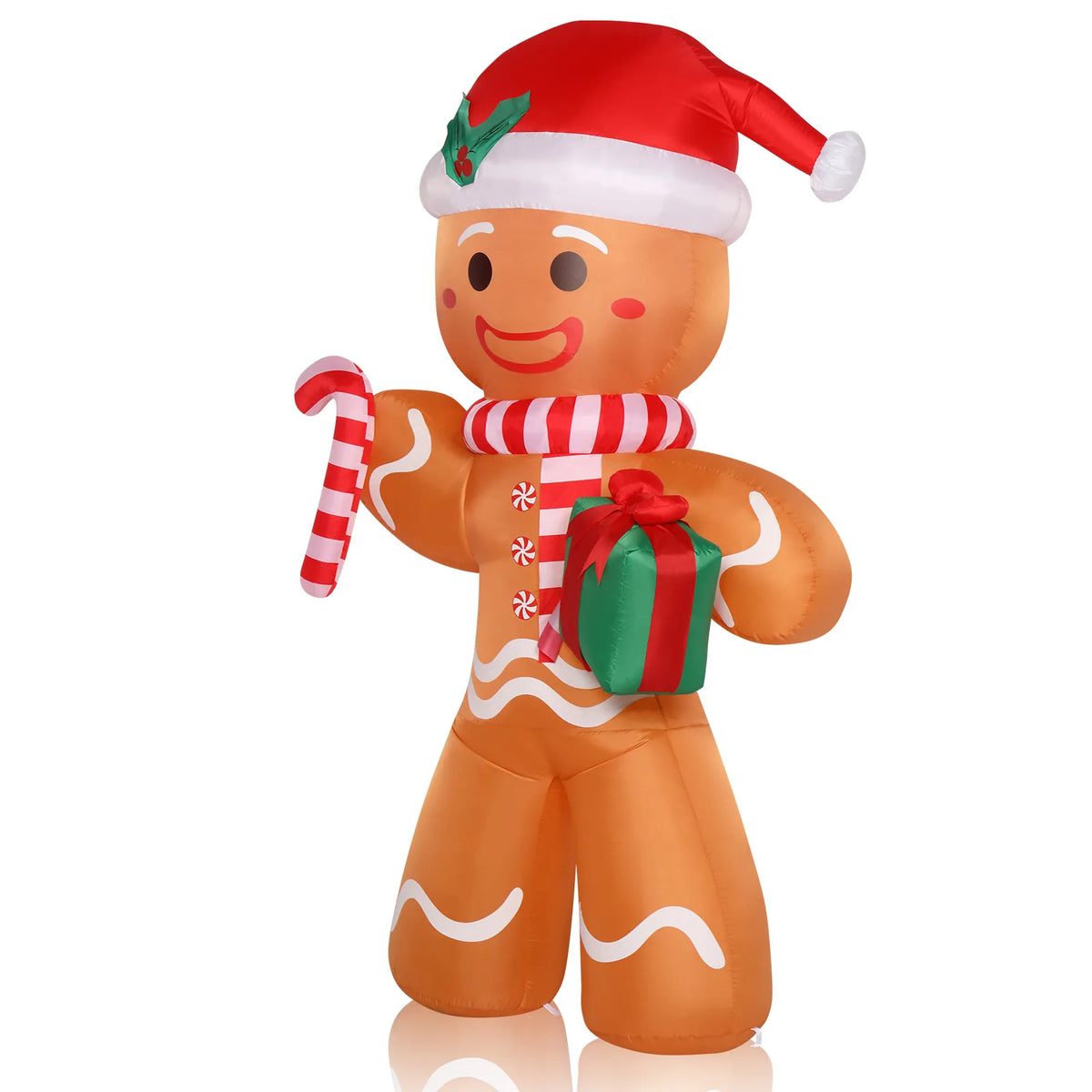 8ft Gingerbread Man Christmas Decoration with 5 LED Lights, Gift and Blower – Outdoor Garden Display