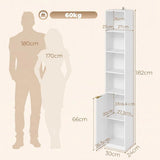 HOMCOM 6-Tier Bookcase with Adjustable Shelf, Cabinet and Anti-Tip Hardware – White Wood Effect