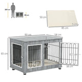 PawHut Dog Crate Furniture End Table with Cushion and Double Doors – Indoor Kennel, Grey