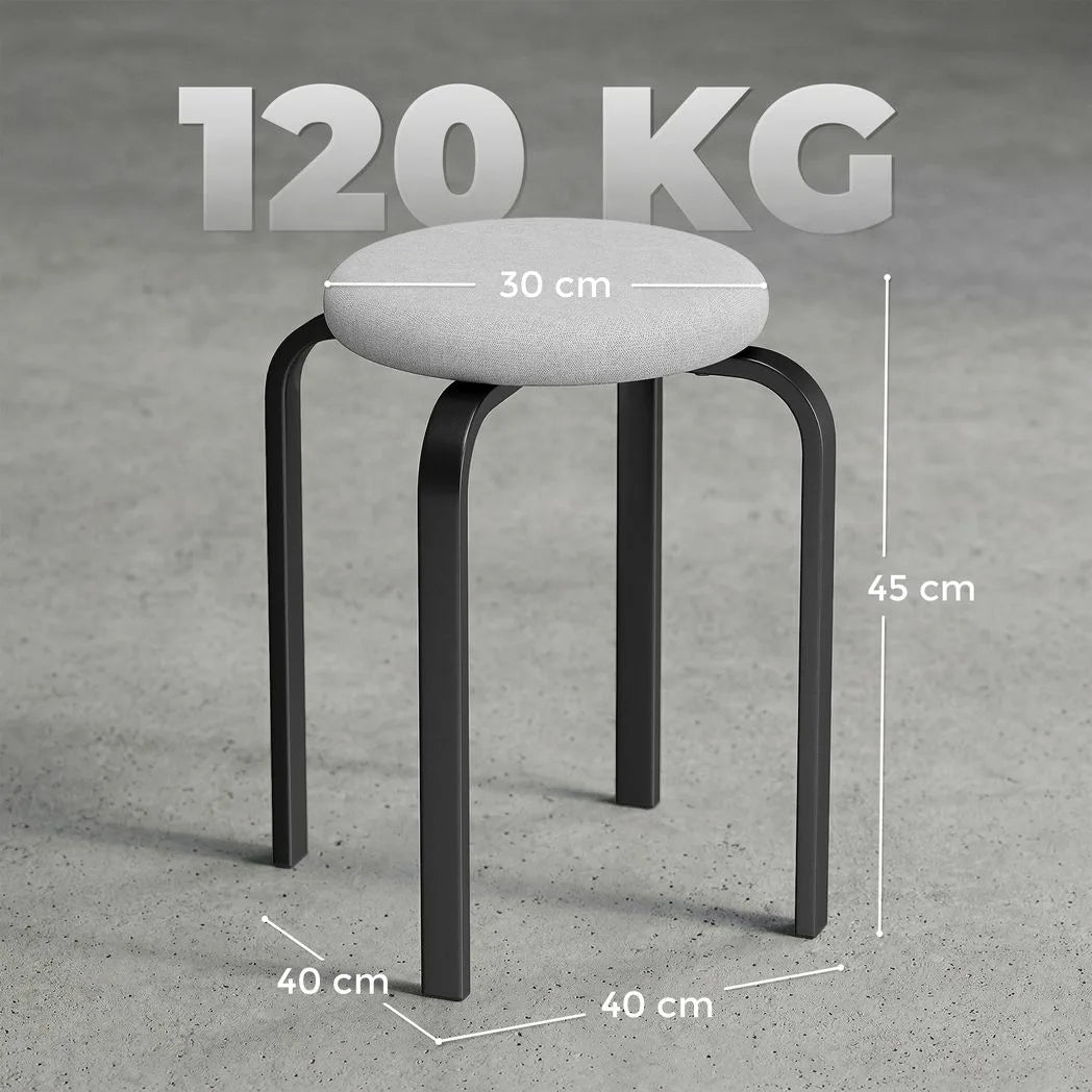 HOMCOM Set of 4 Stackable Round Stools with Cushioned Seats – Backless Kitchen and Dining Room Seating, Grey
