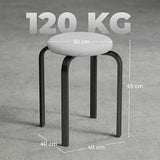 HOMCOM Set of 4 Stackable Round Stools with Cushioned Seats – Backless Kitchen and Dining Room Seating, Grey