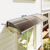 Outsunny 303 x 96cm Front Door Canopy with Polycarbonate Panels – UV-Resistant Rain Shelter Awning, Brown