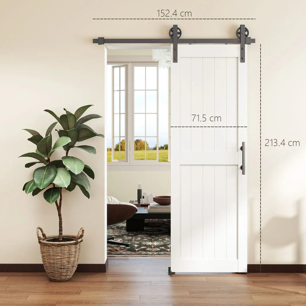 HOMCOM 152.4cm Sliding Barn Door Kit with Track, Rollers, Floor Guide and Handle – Space-Saving PVC-Coated Door, White