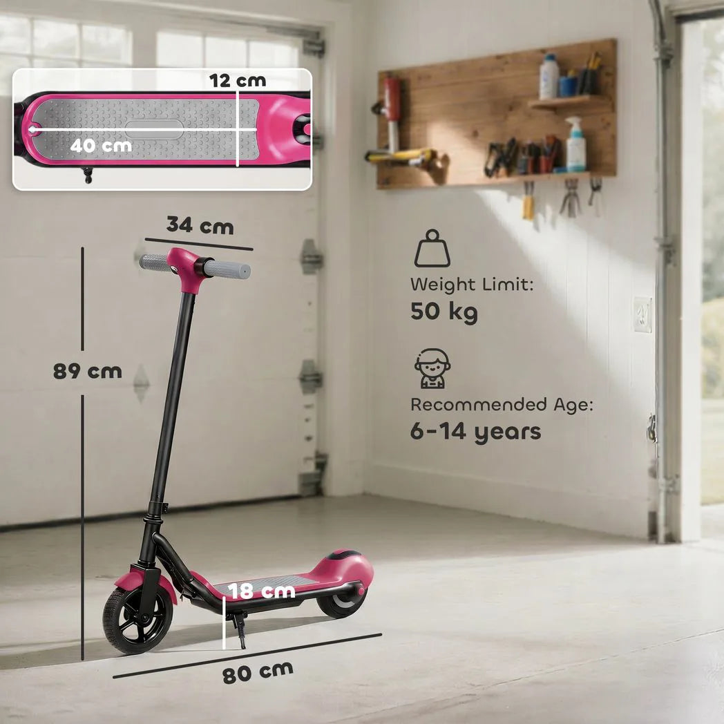 SPORTNOW Electric Scooter for Kids with LED Display, RGB Lights and Handbrake – Kick-to-Start, Pink