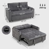 HOMCOM 2 Seater Click Clack Sofa Bed with Pull-Out Design & Cup Holders – Corduroy Upholstery, Charcoal Grey
