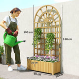 Outsunny Wooden Raised Planter with Curved Trellis & Drainage Holes – Garden Bed for Climbing Plants, Fir Wood