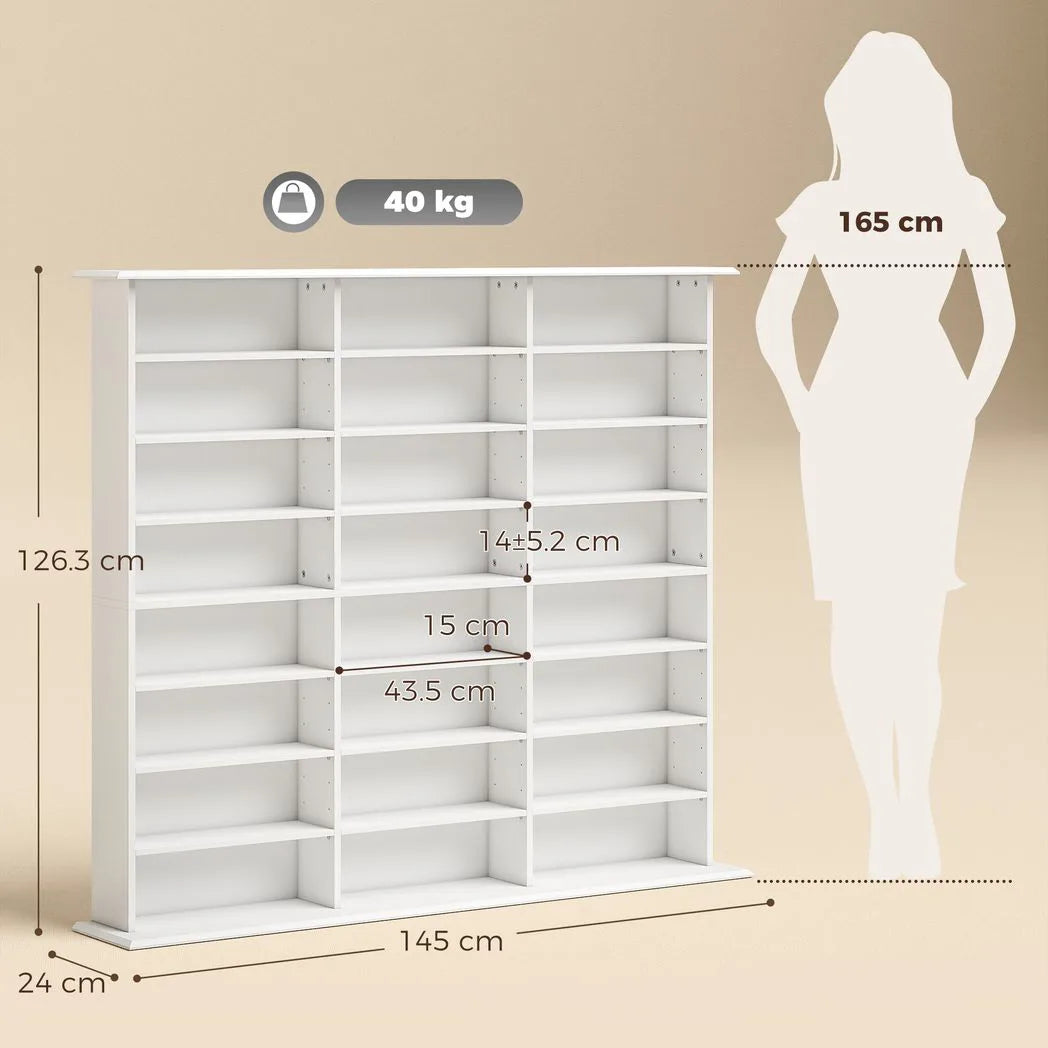 HOMCOM 1032 CD / 594 DVD Media Storage Unit with 24 Compartments & 18 Adjustable Shelves – Blu-ray Shelf Tower, White