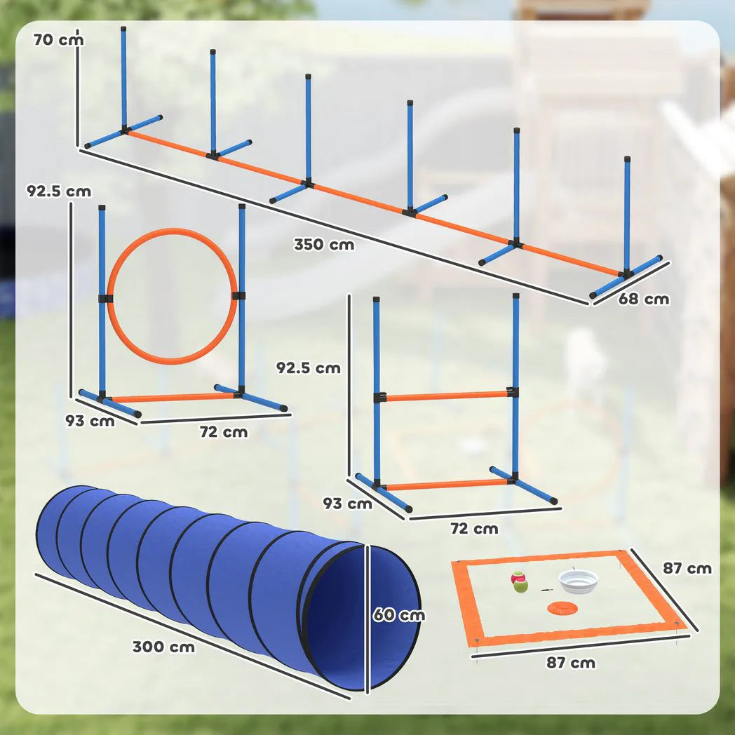 PawHut 8-Piece Dog Agility Training Set with Tunnel, Weave Poles, Adjustable Hurdles and Jump Ring
