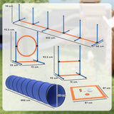 PawHut 8-Piece Dog Agility Training Set with Tunnel, Weave Poles, Adjustable Hurdles and Jump Ring