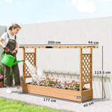 Outsunny Wooden Raised Planter with Trellis, Hanging Roof and 8 Drainage Holes – Fir Wood Garden Bed