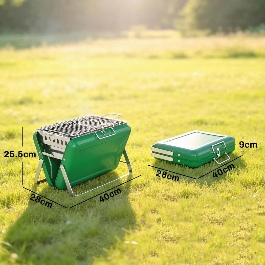 Outsunny Portable Briefcase Charcoal BBQ with Tilting Grate and Stainless Steel Basin, Dark Green