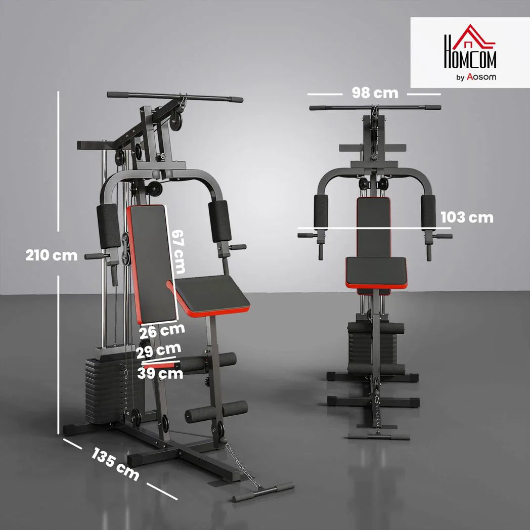 HOMCOM Multi Gym Station with 65 kg Weight Stack, Chest Press, Pulleys & Leg Extension – Home Gym, Black