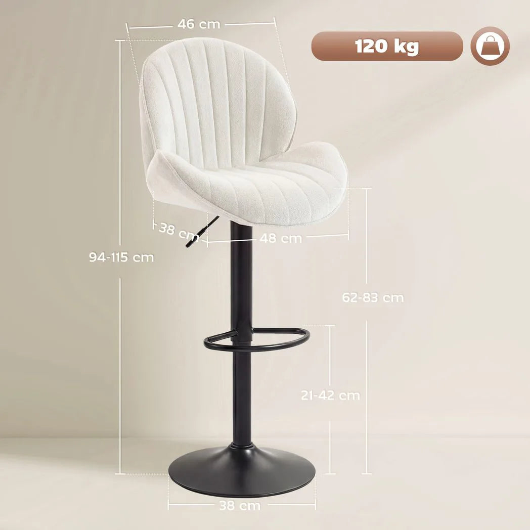 HOMCOM Set of 2 Swivel Bar Stools with Back, Adjustable Height and Footrest – Chenille Kitchen Stools, Cream