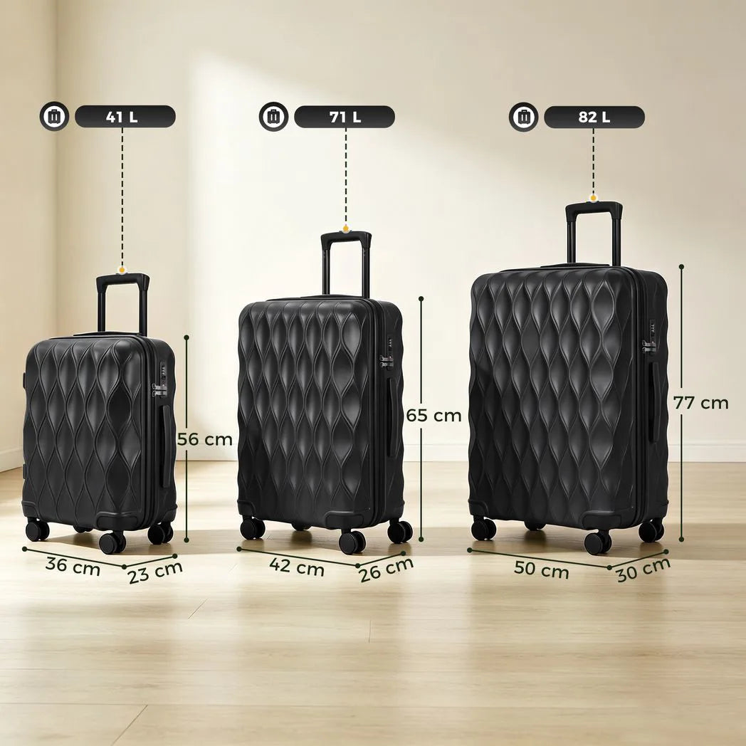 HOMCOM 3-Piece Hard Shell Suitcase Set with TSA Lock & Spinner Wheels – 20/24/28 Inch Carry On & Checked Luggage, Black