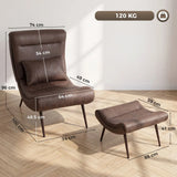 HOMCOM Modern Accent Chair with Footstool, Lumbar Pillow and 64cm Wide Seat – Lounge Chair, Dark Brown