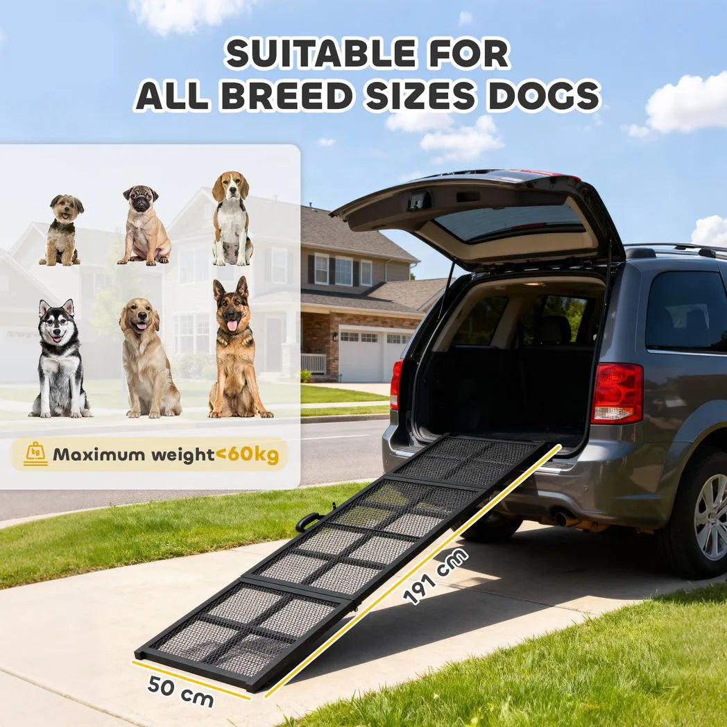 PawHut 191cm Extra Long Folding Dog Ramp with Non-Slip Surface – Car Pet Ramp for Large Dogs, Black