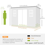 Outsunny 10 x 4ft Resin Garden Shed with Floor, Windows & Lockable Double Doors – Outdoor Storage, Grey