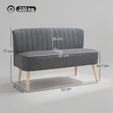 HOMCOM 117 cm Small 2 Seater Loveseat Sofa with Thick Padded Seat and Rubberwood Legs, Grey
