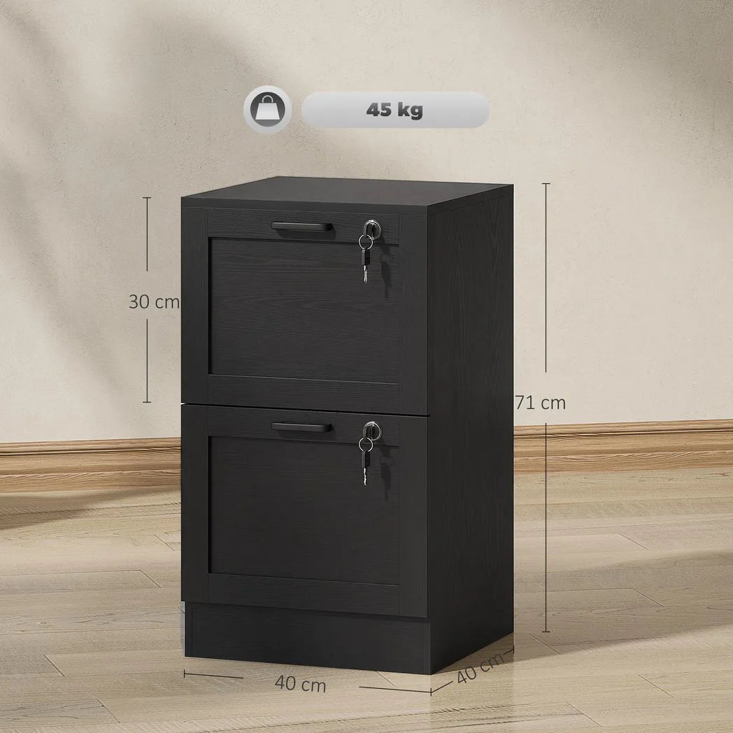 HOMCOM 2-Drawer Lockable Filing Cabinet with Adjustable Hanging Rails – Compact Home Office Storage, Black