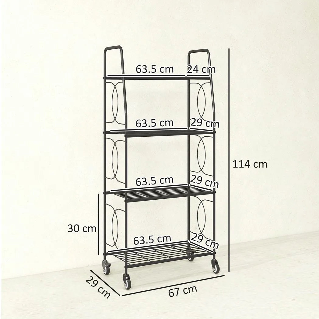 Outsunny 4-Tier Metal Plant Stand with Lockable Wheels, Heavy Duty Ladder Shelf Display Rack