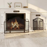 HOMCOM Floral 3-Panel Folding Fireplace Screen – Heat-Resistant Metal Spark Guard for Hearth Protection, Black