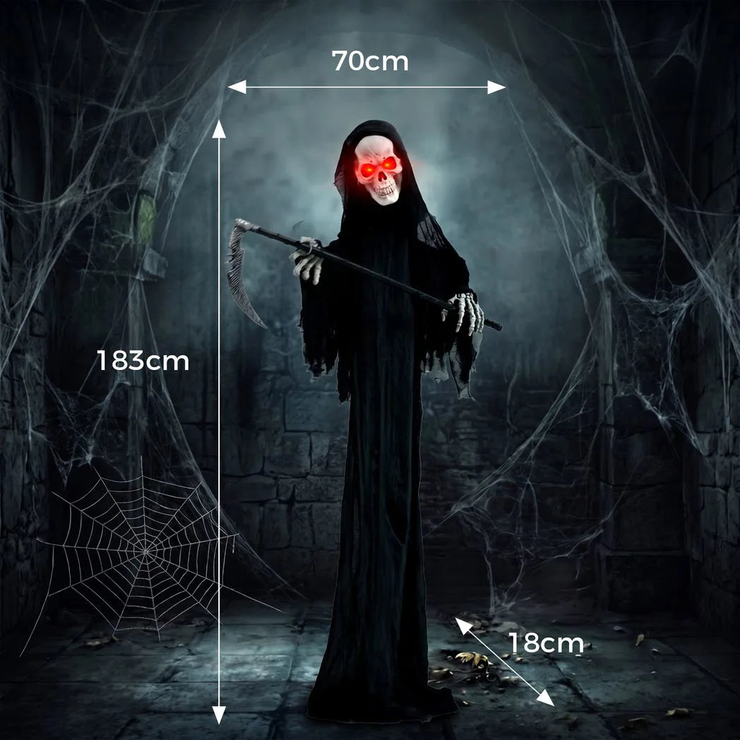 HOMCOM 183cm Life Size Animated Grim Reaper Halloween Decoration