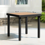 Outsunny 78 cm Square Garden Dining Table for 4 with Aluminium Frame – Waterproof Wood-Effect Outdoor Table