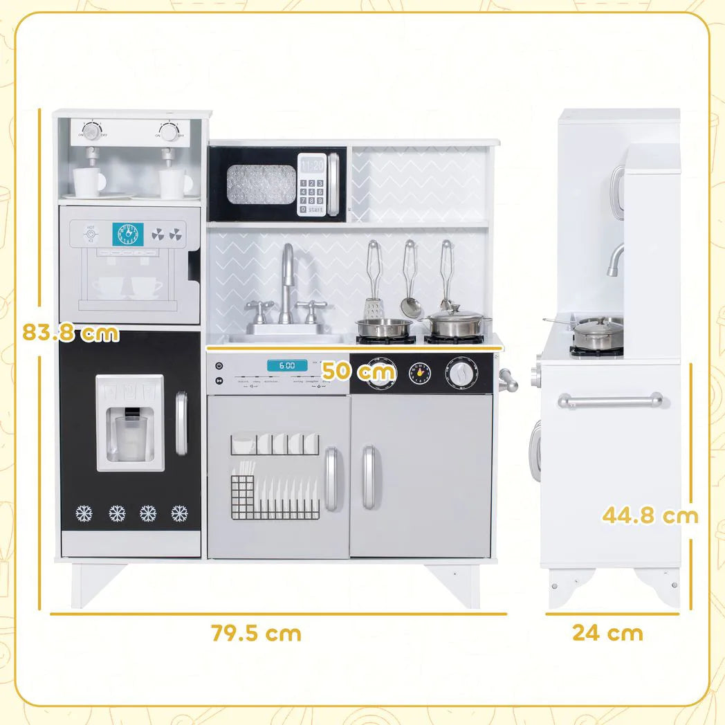 AIYAPLAY Kids Play Kitchen with Sounds, Ice and Coffee Maker, Microwave and Utensils – Role Play, Ages 3-6