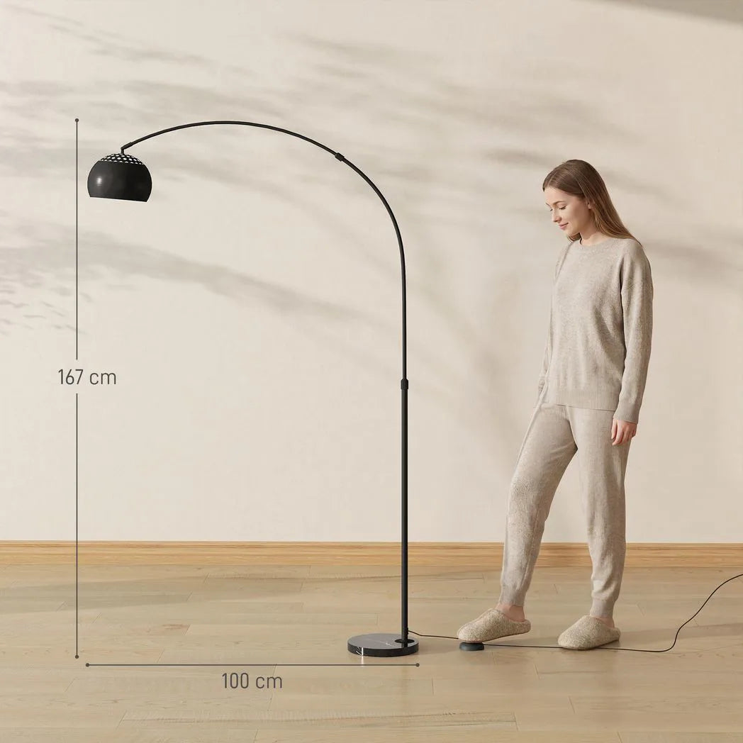 HOMCOM Adjustable Arc Floor Lamp, Faux Marble Base – Black