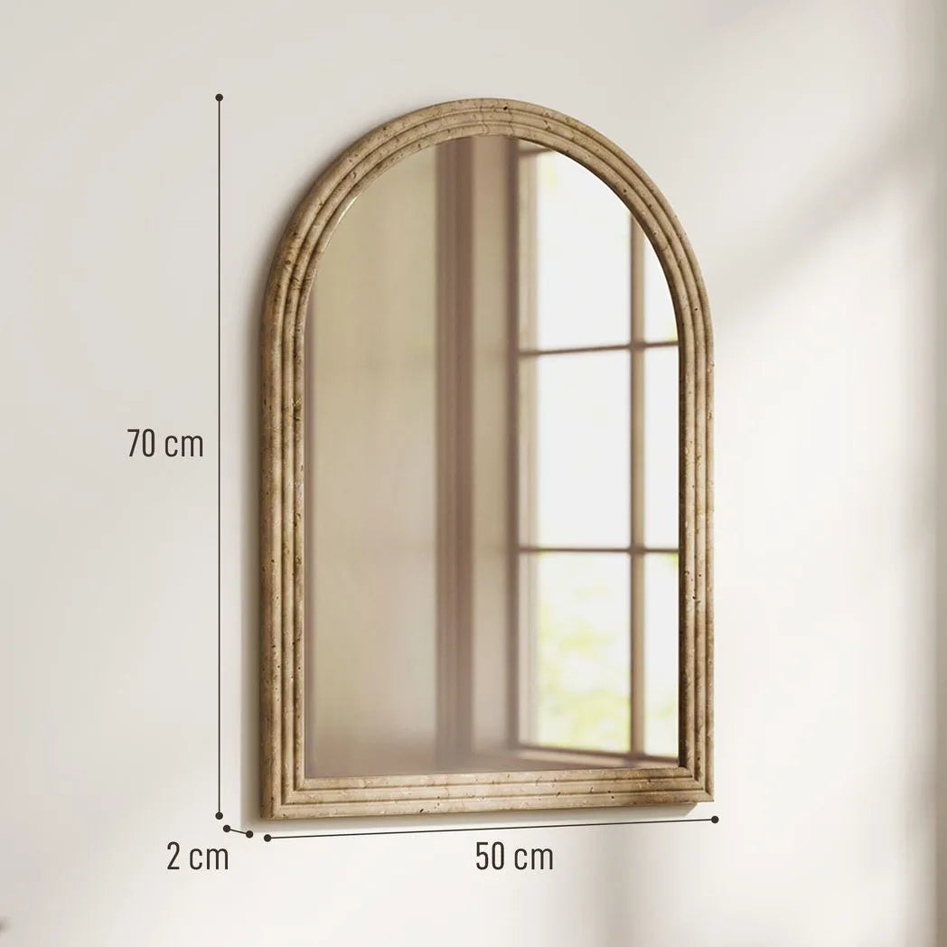 HOMCOM Modern Wall-Mounted Mirror, Arched Wall Mirror with Grooved Edge for Living Room, Entryway