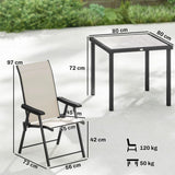 Outsunny 5 Piece Garden Dining Set for 4 – Square Faux Wood Table and Folding Mesh Armchairs, Brown